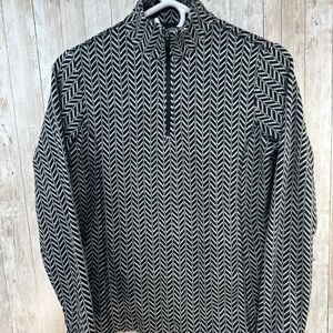 Lands End Womens Fleece‎ Half Zip Pullover Black White Herringbone Size XL